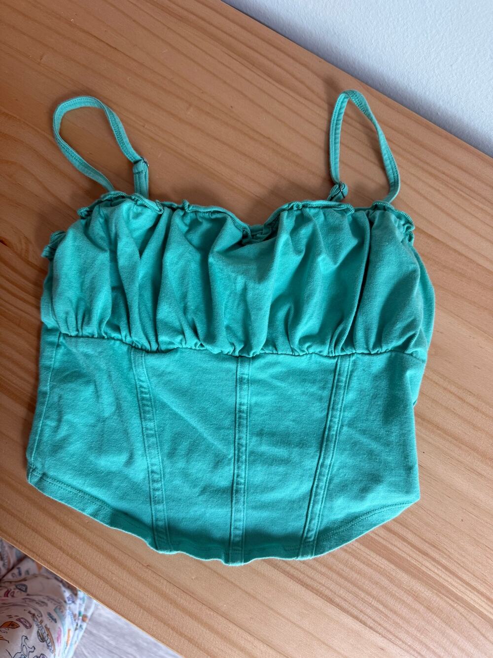 Hollister Green Ruched Crop Top Small